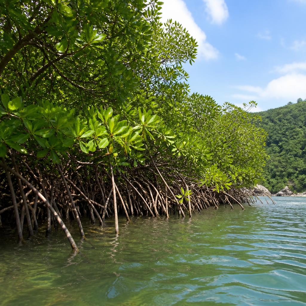 Thriving mangrove forest ecosystem in Hong Kong coastal water