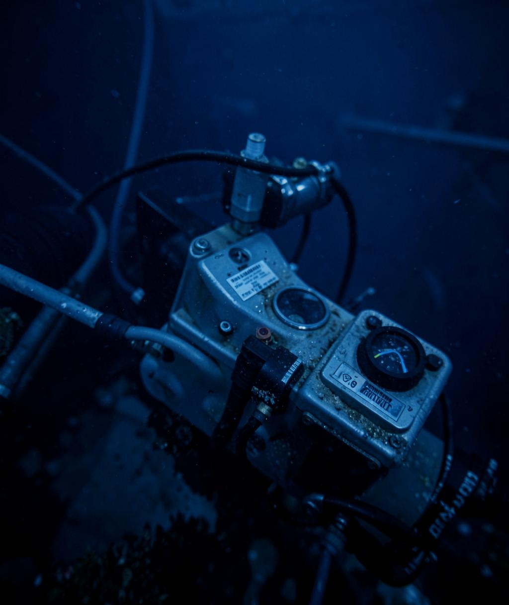 Submerged environmental water monitoring sensor in deep blue water